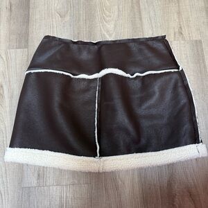 Brown Faux Leather Skirt with Cream Trim